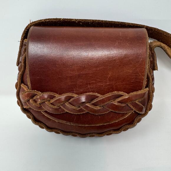 American Eagle Rustic Brown Braided Leather Bag Crossbody Western Boho Southwest - Picture 2 of 10